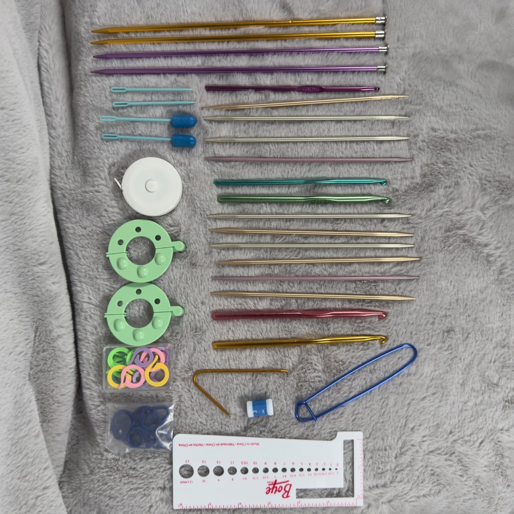 Complete Knitting Crochet‎ Set Metal Needles Hooks Gauge Ruler Project Tools